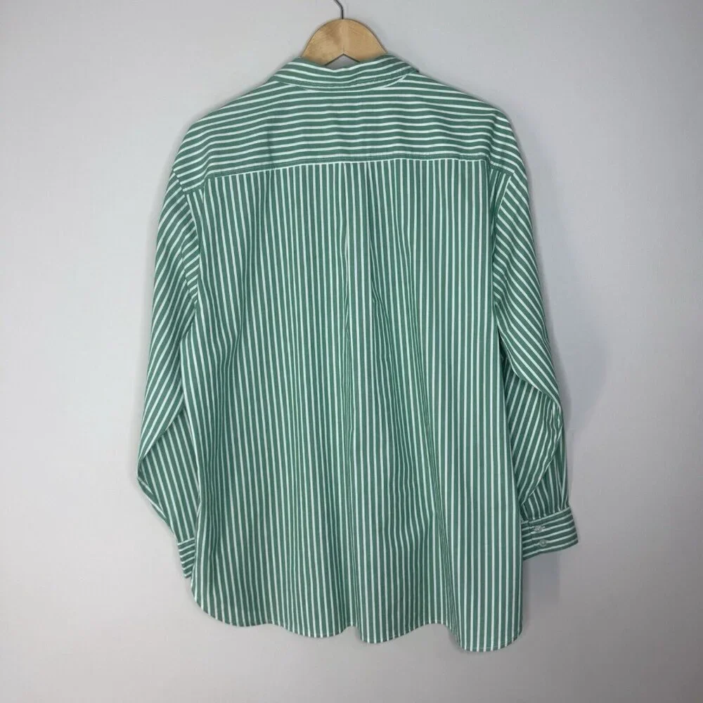 J. Crew Men’s Button Down Green White Stripe Dress Shirt Golf Men’s Size XL